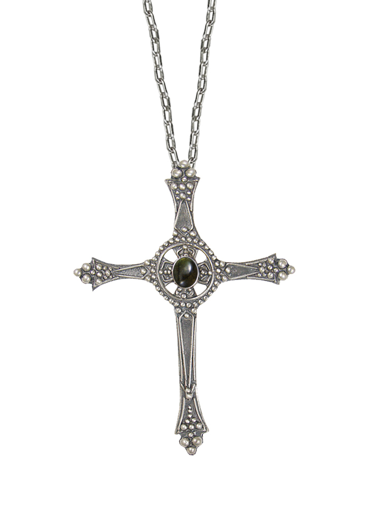 Sterling Silver Baroque Cross Pendant With Spectrolite